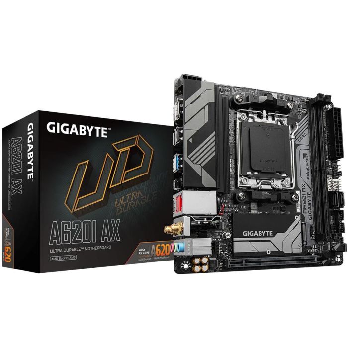 Gigabyte A620I AX (A620.AM5.mITX.DDR5) Placa Base mini-ITX AMD A620 Socket AM5 DDR5 Wi-Fi 6E LAN 2.5GbE 0 Gigabyte A620I AX (A620.AM5.mITX.DDR5) Placa Base mini-ITX AMD A620 Socket AM5 DDR5 Wi-Fi 6E LAN 2.5GbE 0