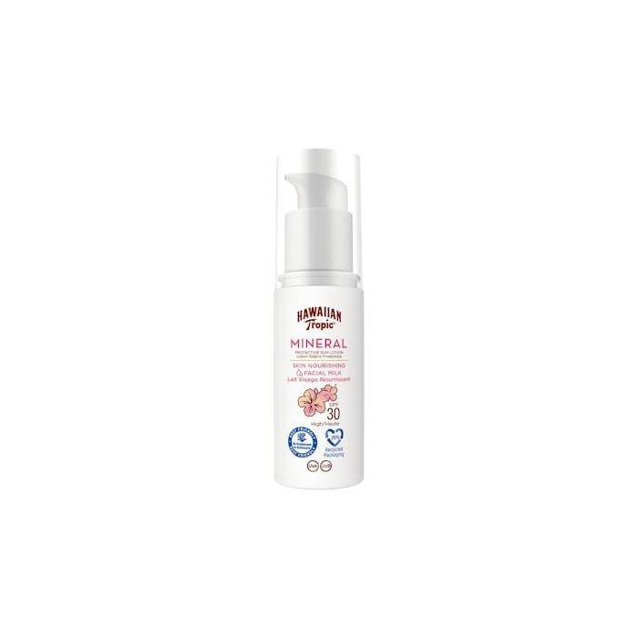 Hawaiian Tropic Leche Facial Solar Mineral SPF 30 UVA/UVB 50ml. Protector Hidratante Diario sin Efecto Blanco Resistente al Agua