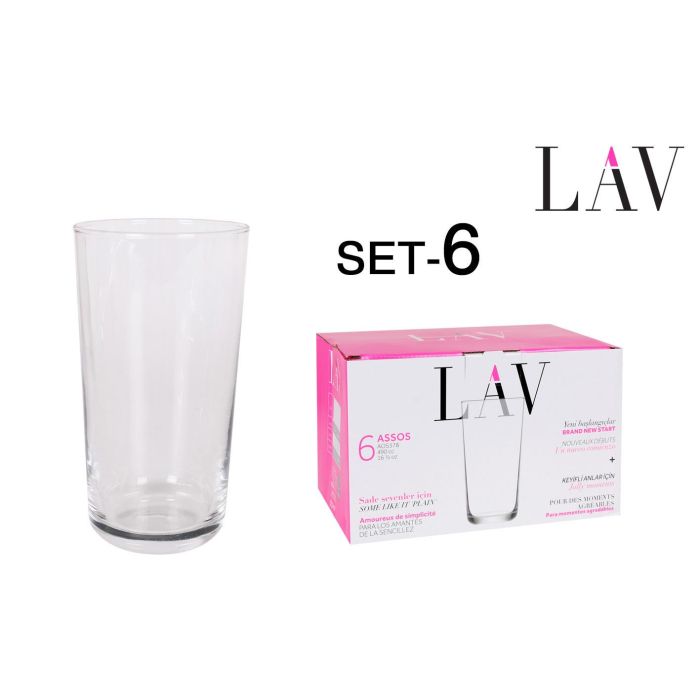 Lav Set de 6 Vasos Altos Assos con capacidad de 490 ml y una altura de 14,8 cm (8 Cajas)
