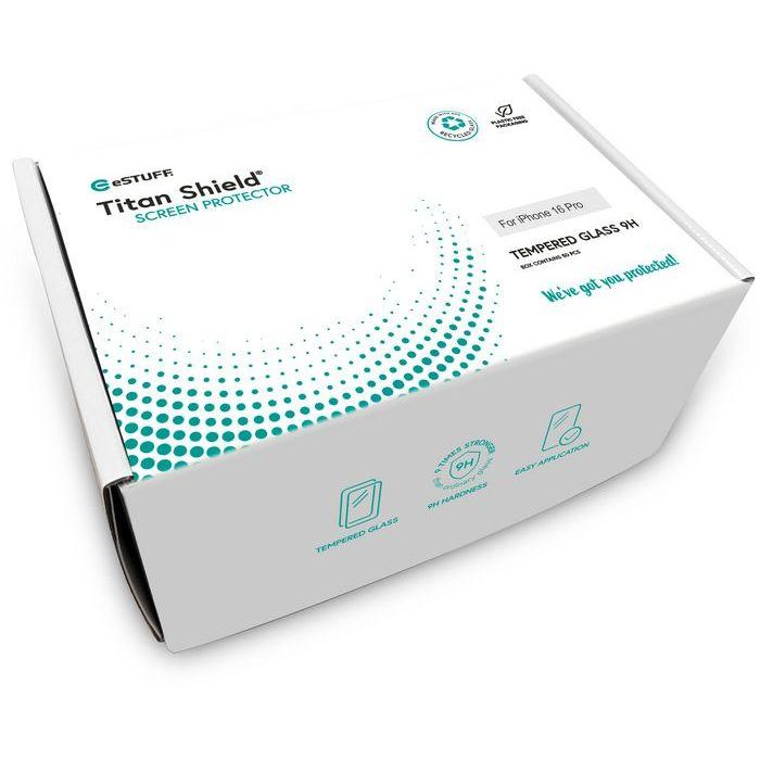 eSTUFF INFINITE iPhone 16 Pro Clear Screen Protector. 50 pcs Titan Shield® 2 eSTUFF INFINITE iPhone 16 Pro Clear Screen Protector. 50 pcs Titan Shield® 2