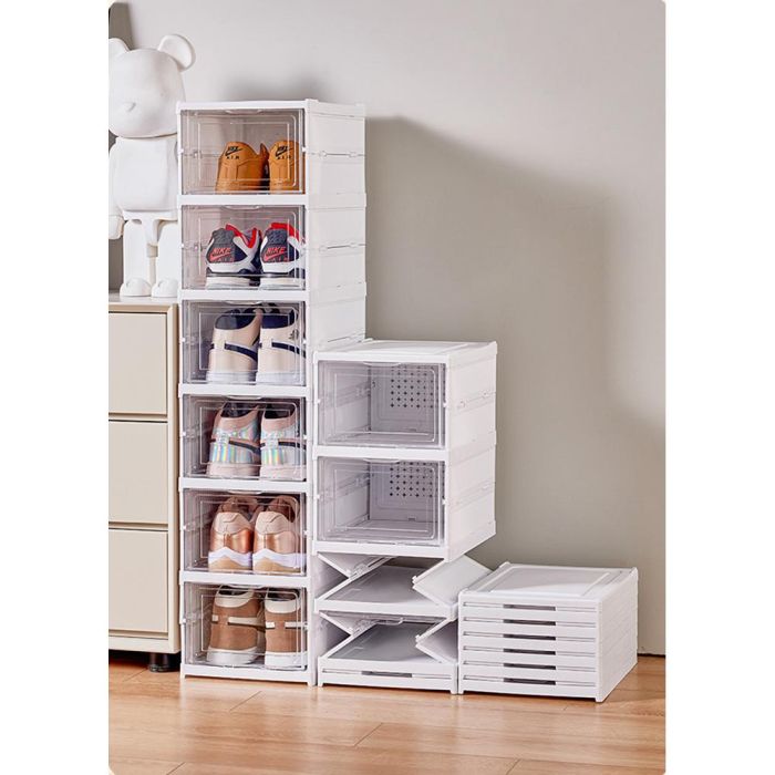 Zapatero plegable, 6 pares, blanco, 25,5 x 34,5 x 105 cm 1 Zapatero plegable, 6 pares, blanco, 25,5 x 34,5 x 105 cm 1