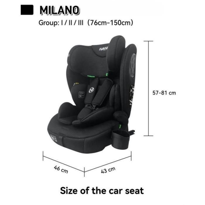 Silla de coche Isofix - NANIA - MILANO - Grupo 1/2/3 - I-size - Con reductor - Negro 5 Silla de coche Isofix - NANIA - MILANO - Grupo 1/2/3 - I-size - Con reductor - Negro 5
