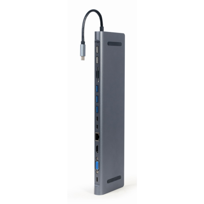 Gembird A-CM-COMBO9-01 Base para Portátil y Replicador de Puertos USB 3.2 Gen 1 Type-C, HDMI, VGA, RJ-45, USB-A Gris