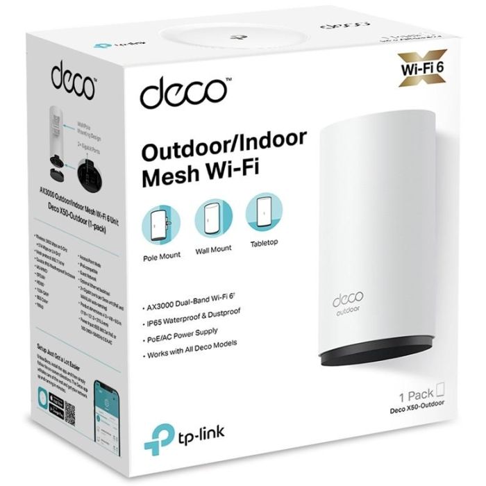 TP-LINK Deco X50-Outdoor Wi-Fi 6 Doble Banda (2.4 GHz / 5 GHz) Sistema de Malla Blanco DECO X50-OUTDOOR(1-PACK) 6 TP-LINK Deco X50-Outdoor Wi-Fi 6 Doble Banda (2.4 GHz / 5 GHz) Sistema de Malla Blanco DECO X50-OUTDOOR(1-PACK) 6