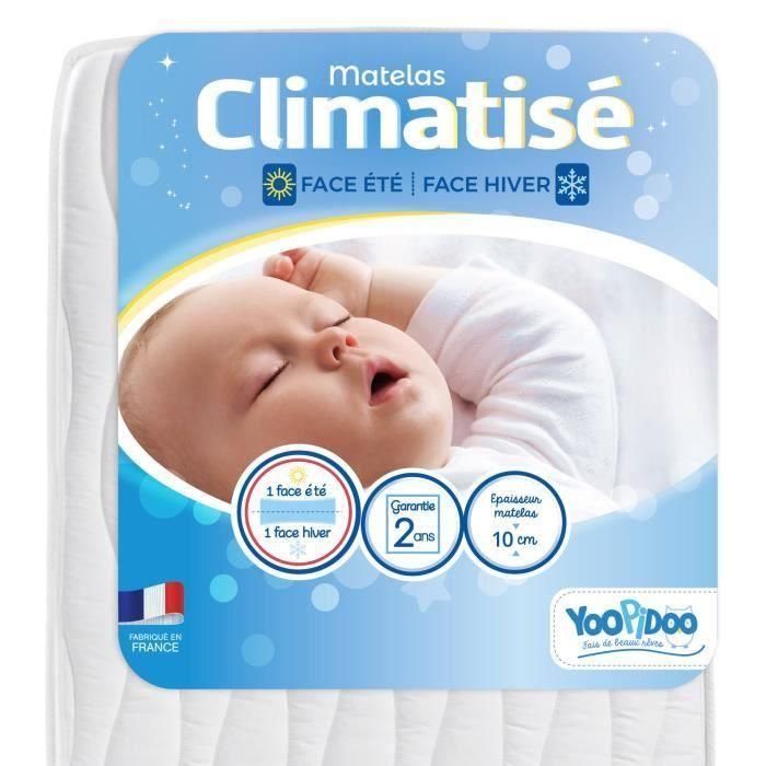 Yoopidoo - Colchón para bebé climatizado - 60x120 cm - 1 cara fresca de verano / 1 cara acolchada de invierno - Sin tratamiento químico Yoopidoo - Colchón para bebé climatizado - 60x120 cm - 1 cara fresca de verano / 1 cara acolchada de invierno - Sin tratamiento químico