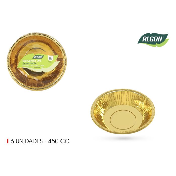 Set de 6 bols de cartón oro 450 cc Algon (18 Unidades) Set de 6 bols de cartón oro 450 cc Algon (18 Unidades)