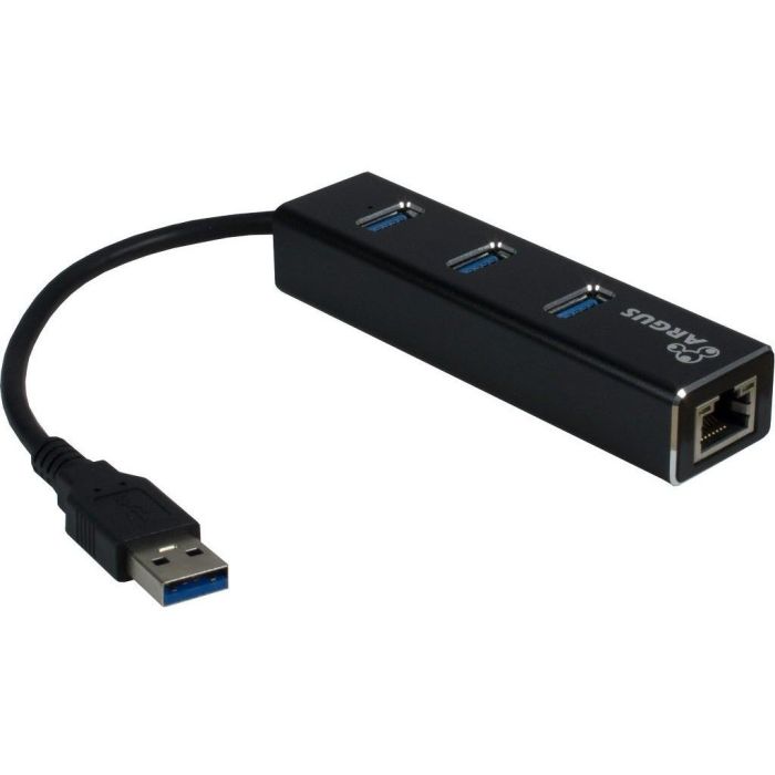 Inter-Tech IT-310 Hub USB 3.0 de 3 Puertos con RJ45 Gigabit LAN y Ethernet Pasivo Negro
