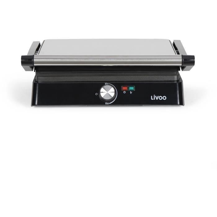 Livoo DOC223 Parrilla Eléctrica para Carnes y Paninis, 2200W, Doble Placa Antiadherente 29x23 cm, Luces Indicadoras 1