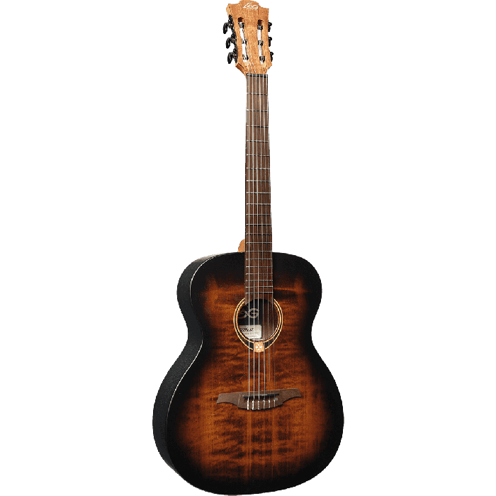 LAG Guitarra Acústica Nylon Auditorium Black & Brown Satinada Abeto Engelmann Macizo 1