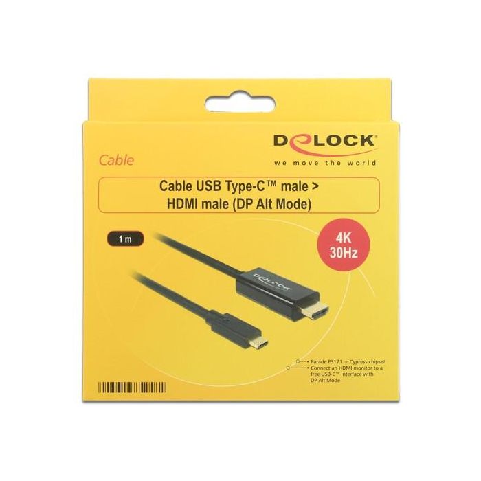 DeLock HDMI > USB-C (ST-ST) 1m Adapterkabel 4K 30Hz Schwarz 1
