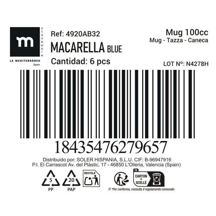 La Mediterranea Mug Macarella Blue 100 ml (48 Unidades) 1
