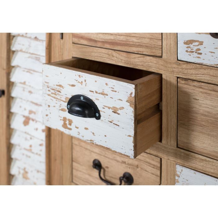 Giner y Colomer Aparador Rustico Madera Maciza Mindi 12 Cajones 2 Puertas Blanco Envejecido 5