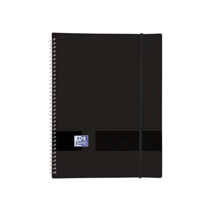 Oxford Carpeta A4 con 30 Fundas Cristal 50 Micras, Espiral, Cierre con Goma, Negro