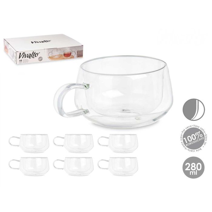 Vivalto Taza de Té Doble de Borosilicato 280 ml 14x6x10 cm (24 Unidades) Vivalto Taza de Té Doble de Borosilicato 280 ml 14x6x10 cm (24 Unidades)
