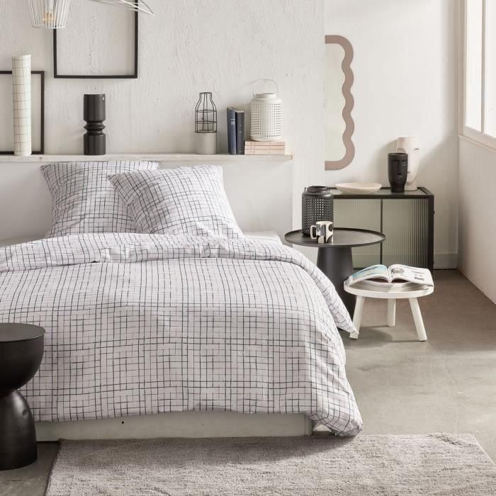 Today TOD3574641288952 Juego de cama Crazy Estampado de cuadros 2 personas 220 x 240 cm Blanco