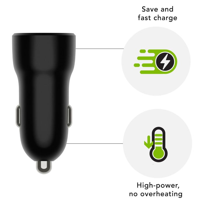 DBR CC18MOBL7104 Cargador de Coche USB-C y USB 30W, 2 Puertos, Alimentación por Encendedor, Negro 3