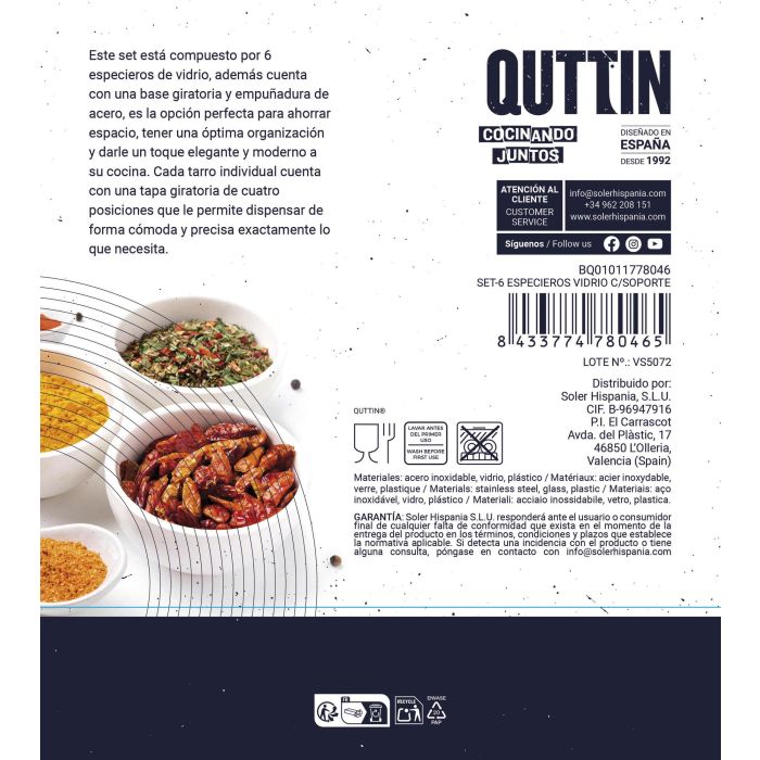 Quttin Set de 6 Especieros de Vidrio con Soporte - Organiza tus Especias con Estilo y Practicidad (8 Unidades) 9 Quttin Set de 6 Especieros de Vidrio con Soporte - Organiza tus Especias con Estilo y Practicidad (8 Unidades) 9