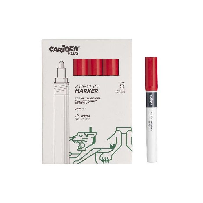 Rotulador Acrilico Carioca Plus Caja De 6 Rojo