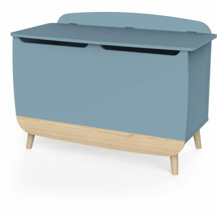 Caja para juguetes - FIRMIANA - Estilo escandinavo - Azul tormenta y madera natural - 82,4 x 39,1 x 58,9 cm - DEMEYERE 4