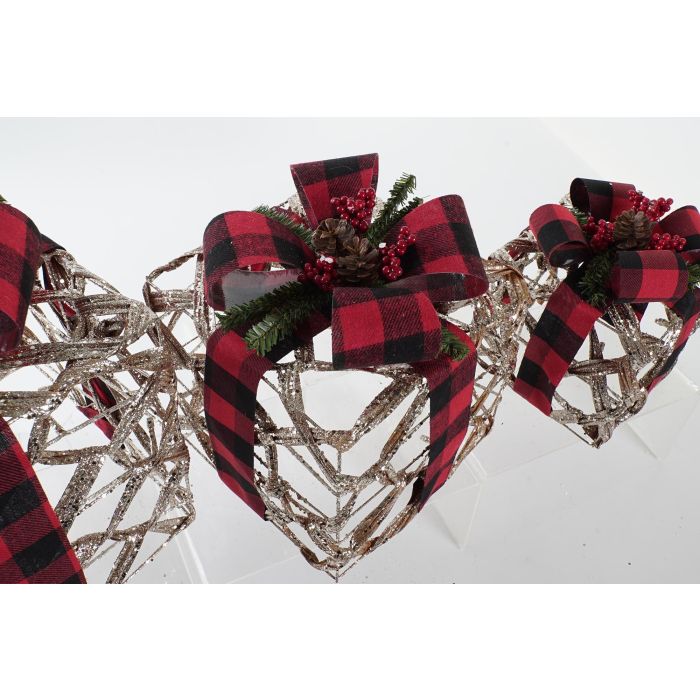 DKD Home Decor Árbol de Navidad Rojo Natural 25x30x25 cm Set de 3 Ratán LED Purpurina Regalo Navidad 2