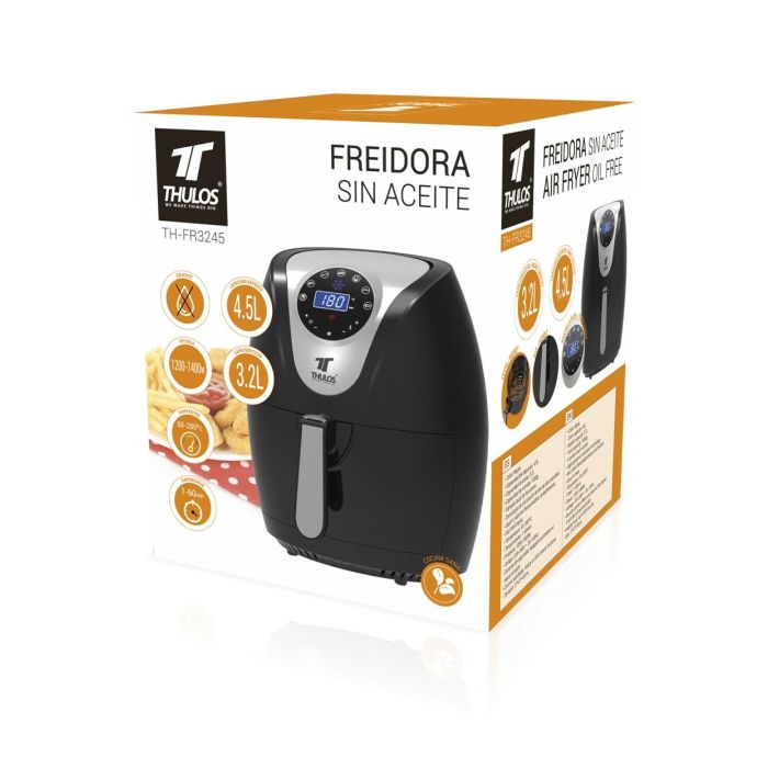 Thulos Freidora de Aire Sin Aceite 4.5L, 1400W, TH-FR3245 - Negro, Pantalla Táctil, Cajón Desmontable 3