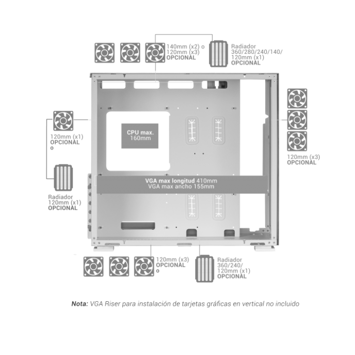 Mars Gaming MC-NOVA2 E-ATX Torre Gaming XXL Aluminio Doble Cristal Templado Panorámico 3