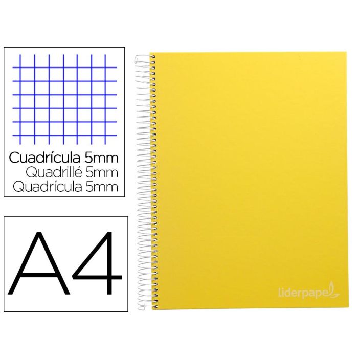 Cuaderno Espiral Liderpapel A4 Micro Jolly Tapa Forrada 140H 75 gr Cuadro 5 mm 5 Bandas4 Taladros Color Amarillo