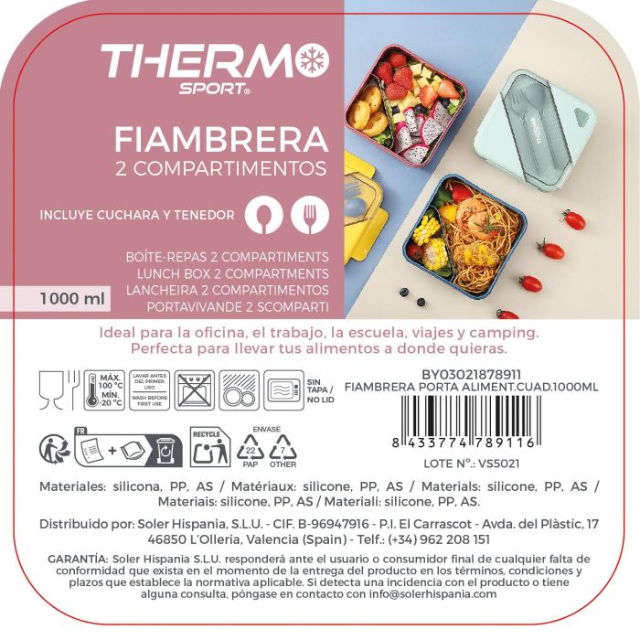 Fiambrera Porta Aliment.Cuad.1000Ml Thermosport (12 Unidades) 5 Fiambrera Porta Aliment.Cuad.1000Ml Thermosport (12 Unidades) 5