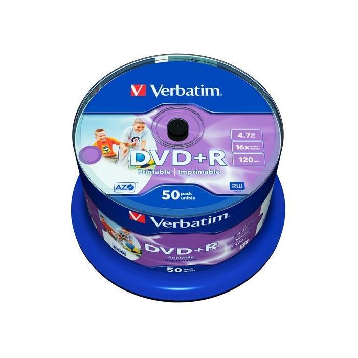 Verbatim DVD+R AZO 4.7GB 16X Wide Printable Surface No-ID, Pack de 50 Unidades Verbatim DVD+R AZO 4.7GB 16X Wide Printable Surface No-ID, Pack de 50 Unidades