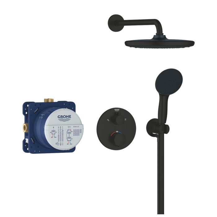 Grohe 348832430 Conjunto de Ducha Empotrado, Grifería Termostática, 1 + 2 Chorros de Agua, Acabado Negro 1
