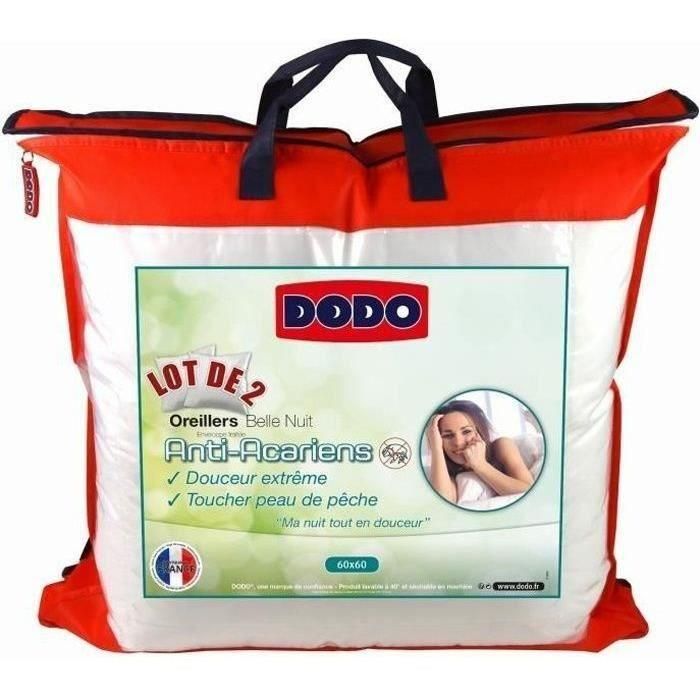 DODO Set de 2 almohadas antiácaros Belle Nuit 60x60 cm blanco DODO Set de 2 almohadas antiácaros Belle Nuit 60x60 cm blanco