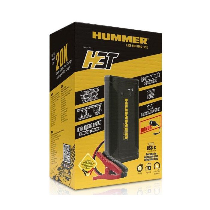 HUMMH3T Arrancador Batería Coche 12V 8000mAh 1500A Pico Portátil y Power Bank para Motores Gasolina hasta 7.0L Diésel 5.5L 1