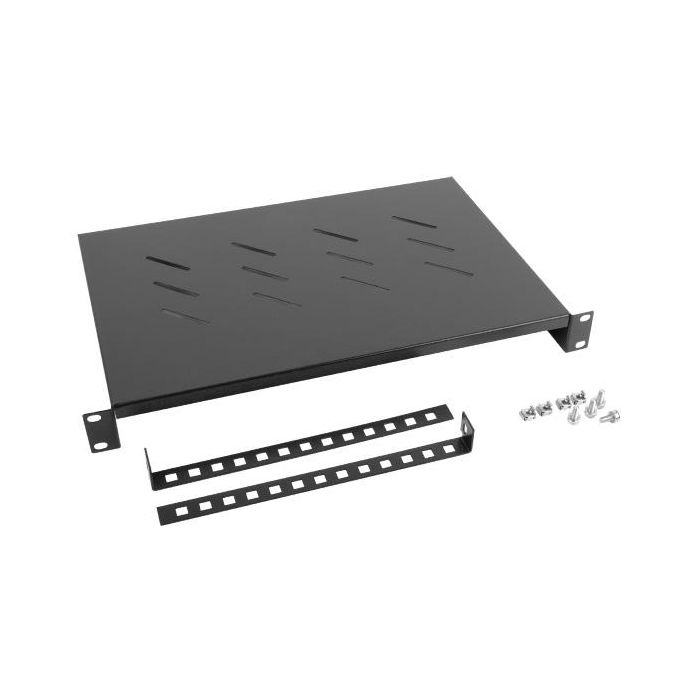 Lanberg Bandeja Fija 1U 483x300 mm, Capacidad 25 Kg, Estante para Rack 19", Negro