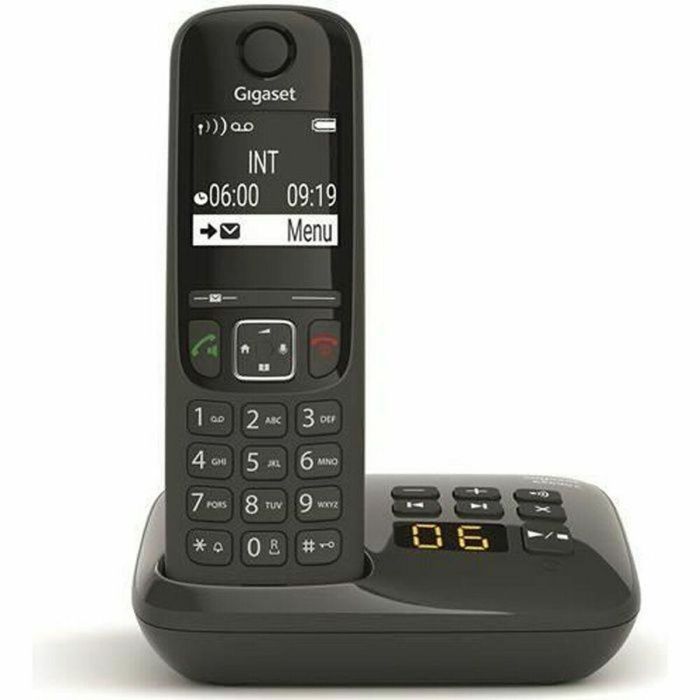 Gigaset AS690 A Teléfono Fijo Negro. Contestador automático (20min), Manos Libres HSP, Bloqueo de llamadas, Pantalla legible, Directorio 100 contactos.