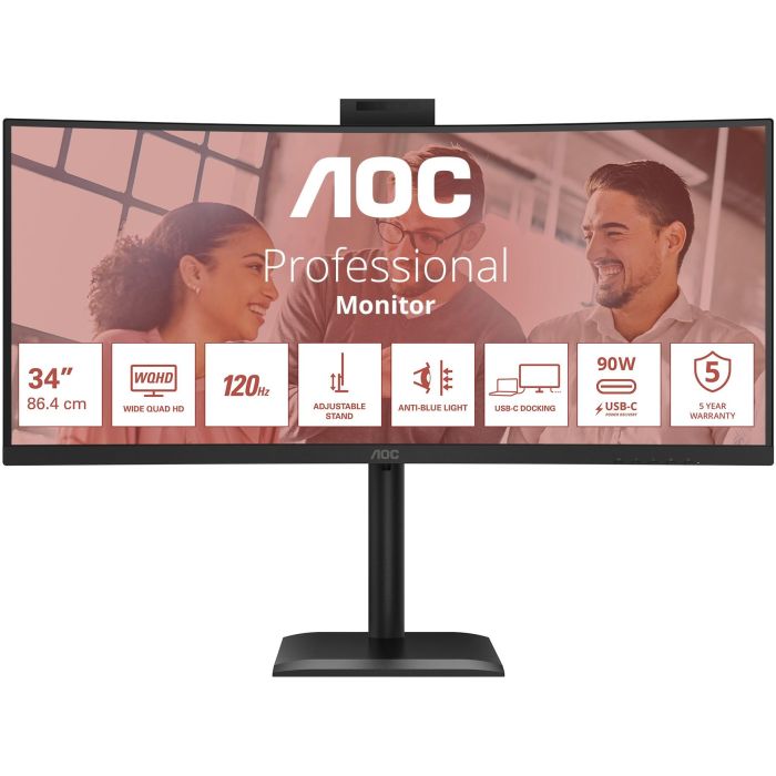 AOC CU34E4CV - 34 Zoll WQHD Curved, (3440x1440, 120 Hz, 2x HDMI 2.0, DP 1.4, DP, USB-C (90 W Power Delivery), RJ45, USB Hub) schwarz 0 AOC CU34E4CV - 34 Zoll WQHD Curved, (3440x1440, 120 Hz, 2x HDMI 2.0, DP 1.4, DP, USB-C (90 W Power Delivery), RJ45, USB Hub) schwarz 0