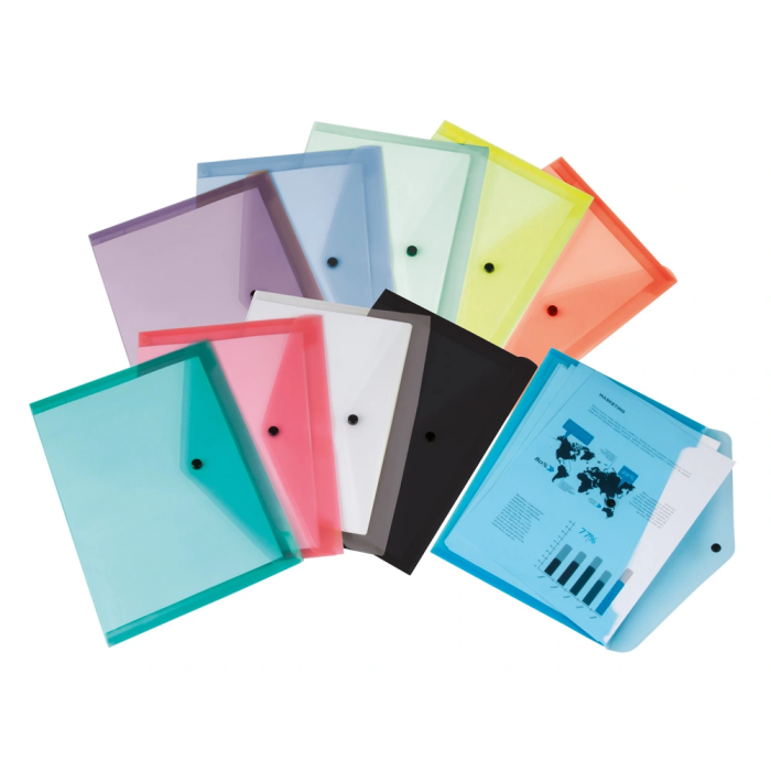 Liderpapel Carpeta Dossier con Broche, Transparente, DIN A4, Paquete de 12 Unidades, Colores Surtidos, Polipropileno 180 micras, Capacidad 50 Hojas 1