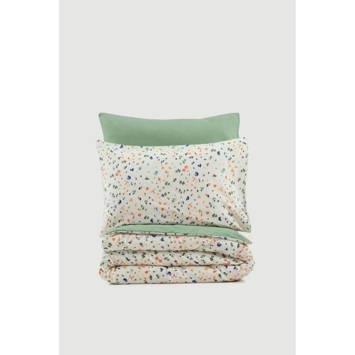Juego de cama - 1 funda nórdica 220x240 cm + 2 fundas de almohada 60x60 cm - 100% algodón - Verde 2 Juego de cama - 1 funda nórdica 220x240 cm + 2 fundas de almohada 60x60 cm - 100% algodón - Verde 2