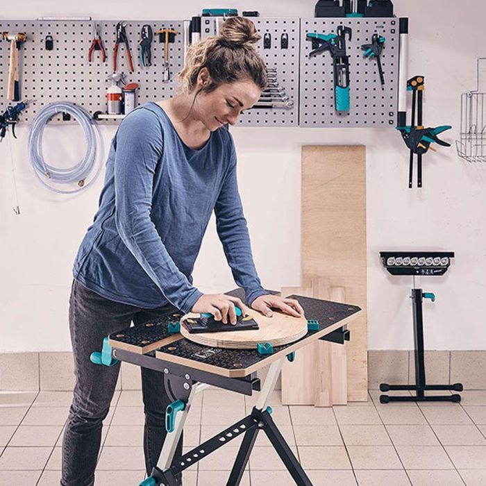 Wolfcraft Mesa de trabajo y sujeción master 650 ergo 6870000 | Altura regulable 780-950mm, Inclinable hasta 65°, Carga hasta 120kg