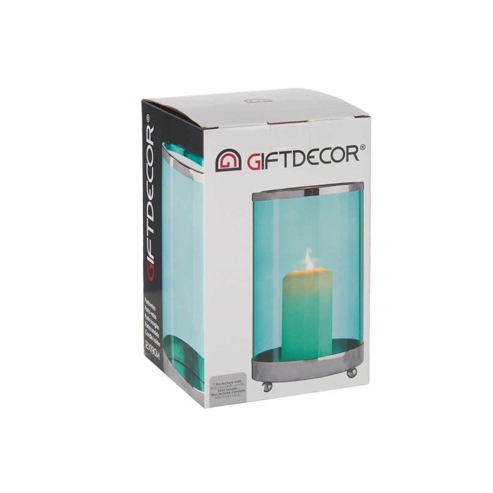 GIFTDECOR Base Vela Cristal Cilindro Azul Metal Plata 12.2x19.5x12.2 cm (Set de 8) 2