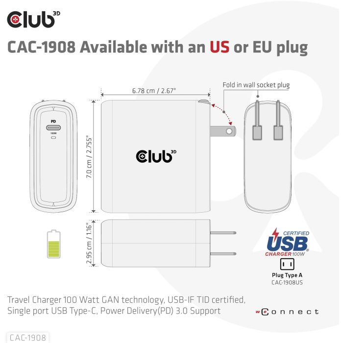 Club3D Ladegerät 1xUSB Typ C PD 100W. GaN retail 7 Club3D Ladegerät 1xUSB Typ C PD 100W. GaN retail 7