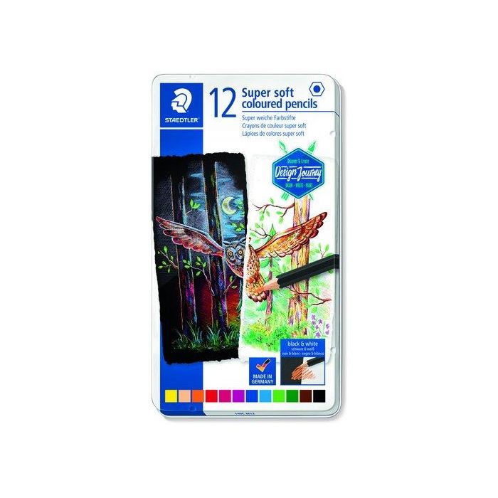 Staedtler Lápices de Colores Super Soft Caja Metal 12 Colores Surtidos Mina Suave
