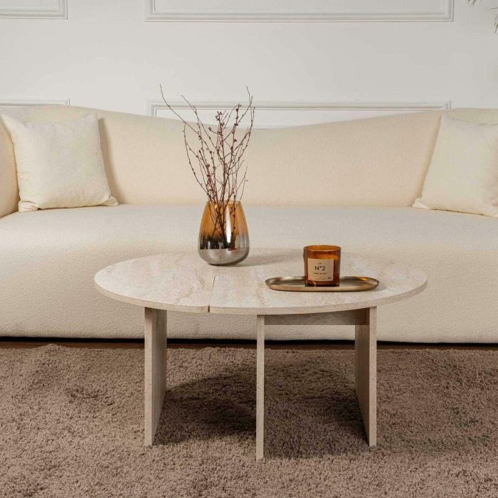 Mesa de centro MOIRA Redonda Efecto mármol travertino 90 x 90 x 41 cm CAL1738350617033 7