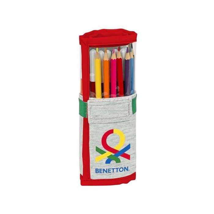 Estuche Escolar con Accesorios Benetton Pop Gris (27 Piezas) (7 x 20 x 7 cm)