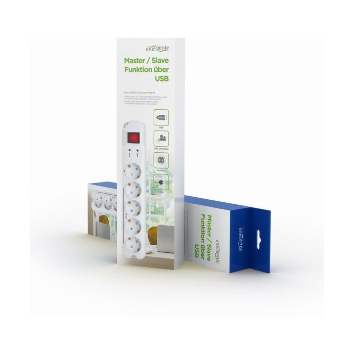 Gembird PCW-MS2G Regleta Protector Sobretensiones 5 Salidas AC, 250V 4.5A, Cable 1.8m, Blanco 2