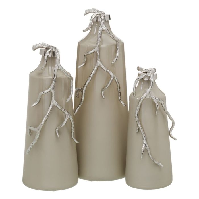 Botella Beige Plateado Aluminio Cristal 17 x 16 x 44 cm Decorativa 5