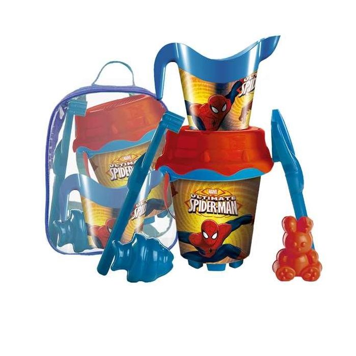 Unice Mochila Cubo Playa Spiderman con Cedazo, Pala, Rastrillo y Moldes, Multicolor, 18 cm 1