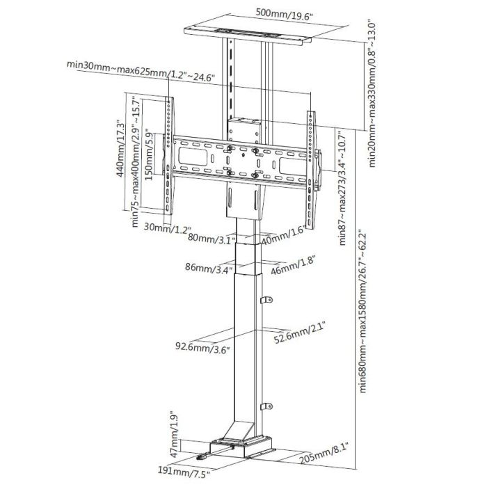 Equip Soporte Suelo Motorizado 650606 para TV/Monitor hasta 65" y 50kg Vesa 200x200-600x400 Negro 9