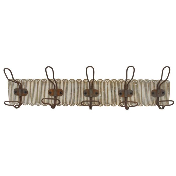 DKD Home Decor Perchero de Pared Colonial de Madera de Mango y Hierro, 5 Colgadores, Acabado Decapé, Color Natural, 61x10x21 cm