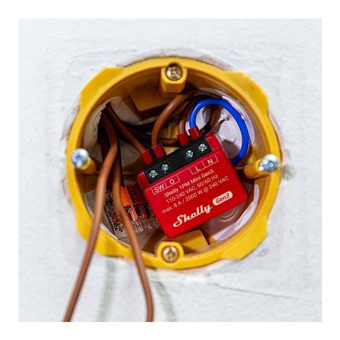 Shelly 1PM Mini Gen. 3 Relé WLAN Bluetooth con Medición de Potencia 8A 1 Canal Empotrable 2