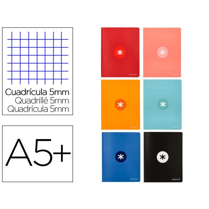 Libreta Antartik A5+ Plus Cosida 48 Hojas 90 gr-M2 Cuadro 5 mm Con Margen 6 Colores Surtidos Libreta Antartik A5+ Plus Cosida 48 Hojas 90 gr-M2 Cuadro 5 mm Con Margen 6 Colores Surtidos